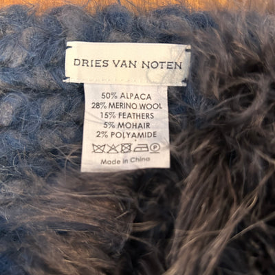 Dries Van Noten Blue & Grey Chunky Alpaca & Feather Scarf