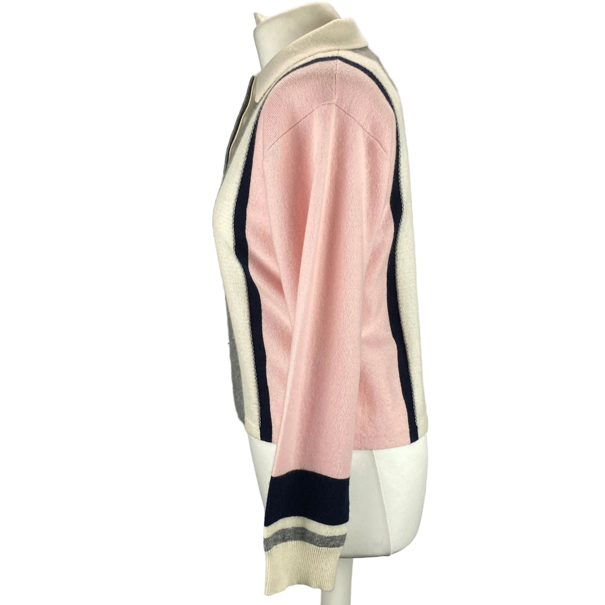 Guest In Residence Pink Grey & Cream Collared Cashmere Sweater XS-S