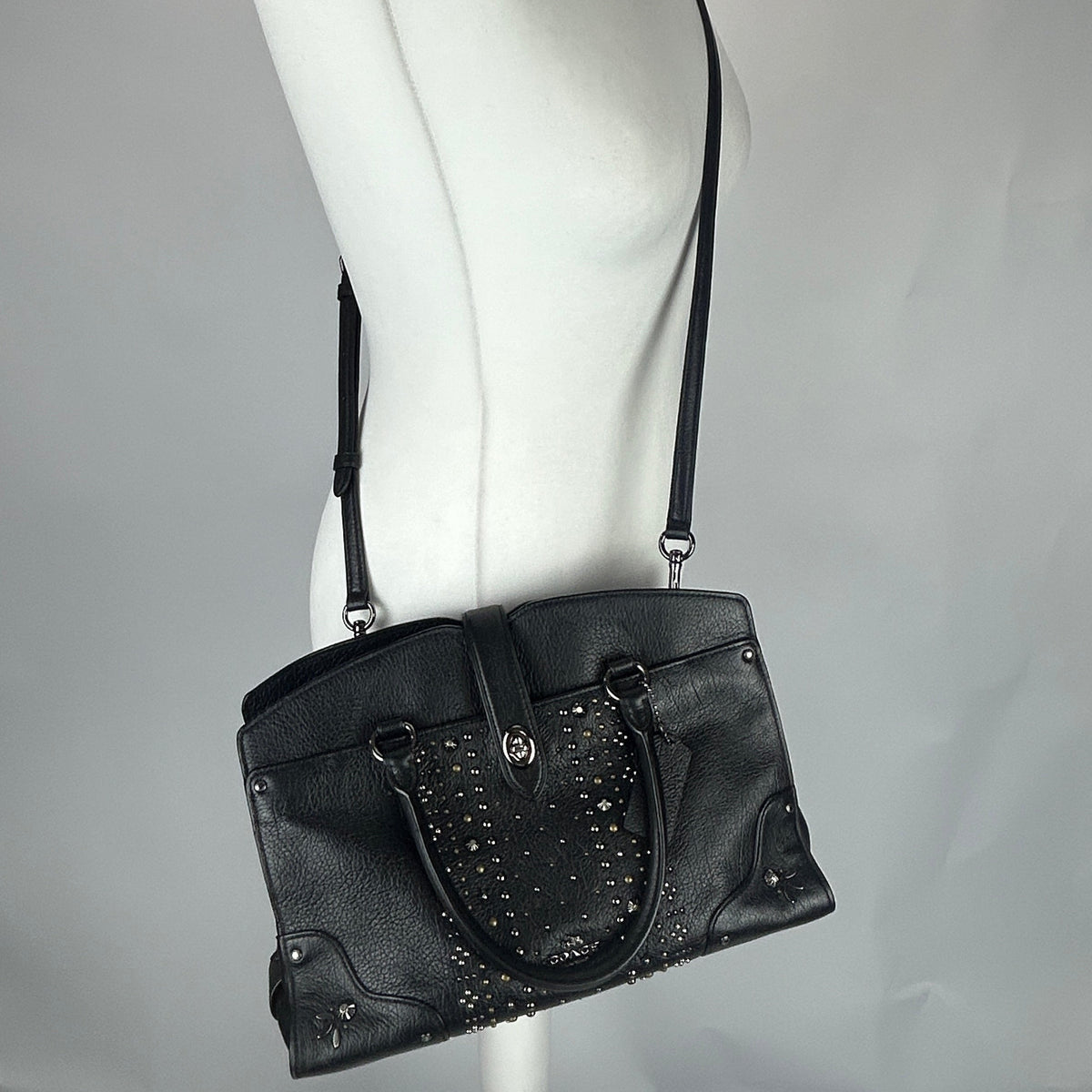 Coach £395 Black Mercer 30 Satchel with Bandana Rivets