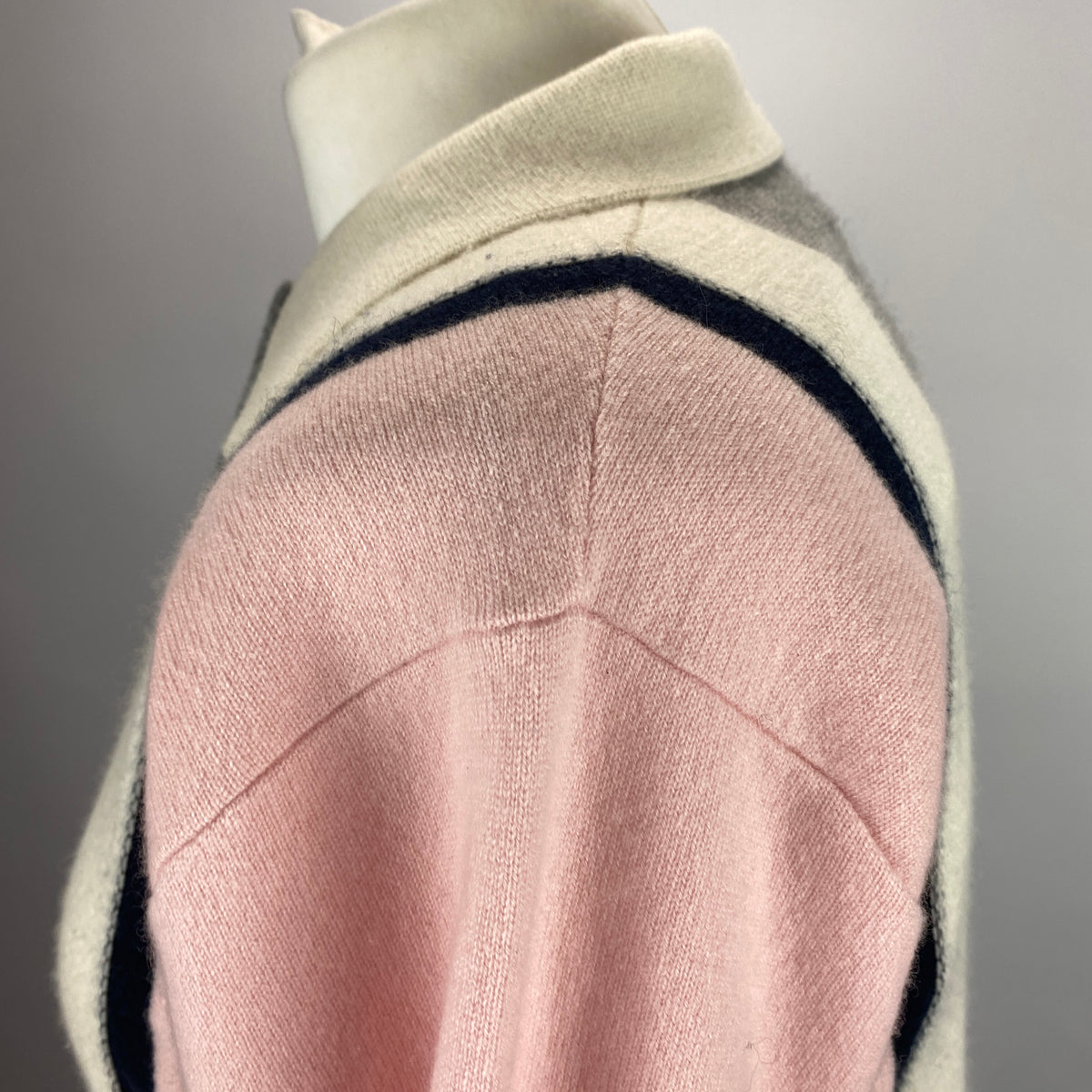 Guest In Residence Pink Grey & Cream Collared Cashmere Sweater XS-S