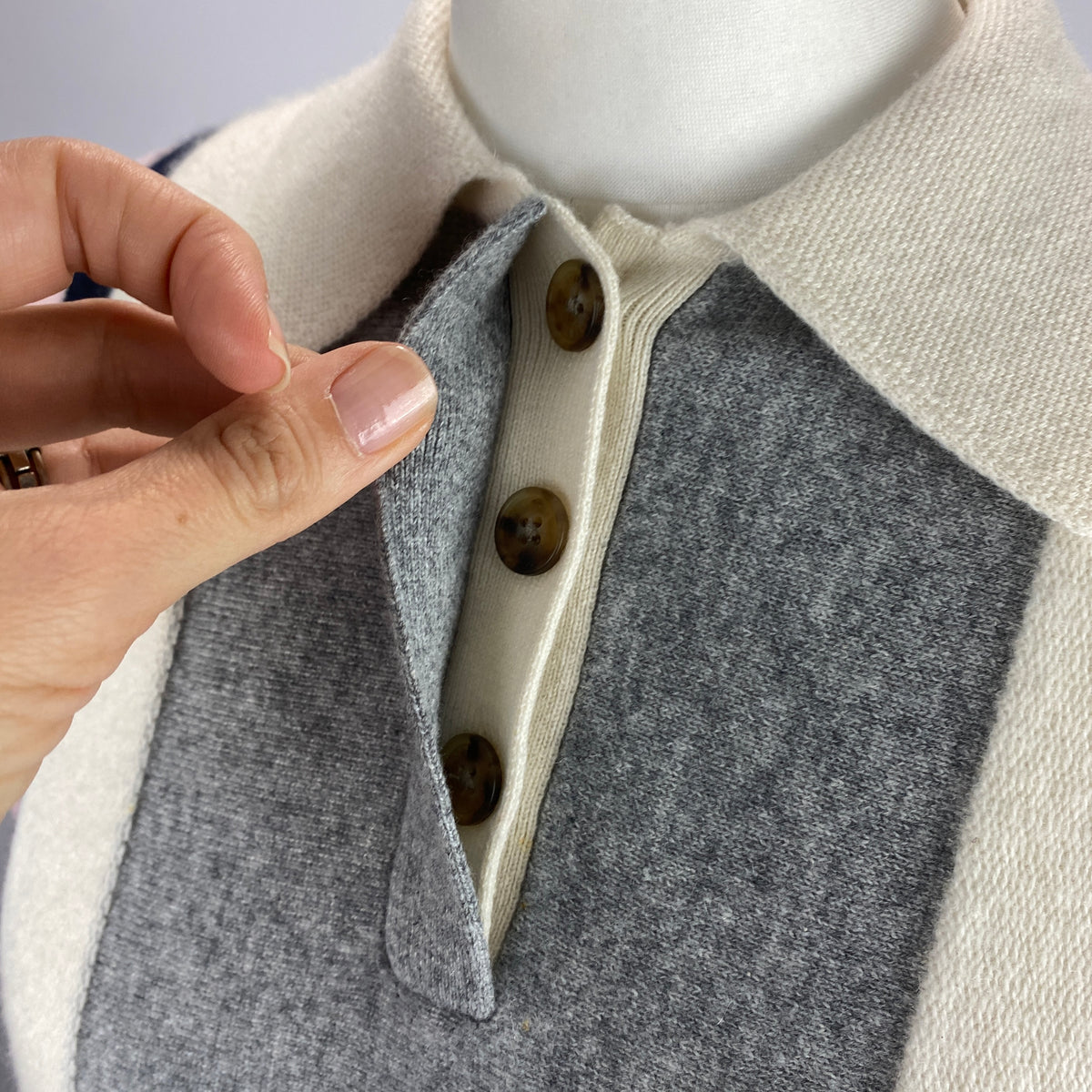 Guest In Residence Pink Grey & Cream Collared Cashmere Sweater XS-S