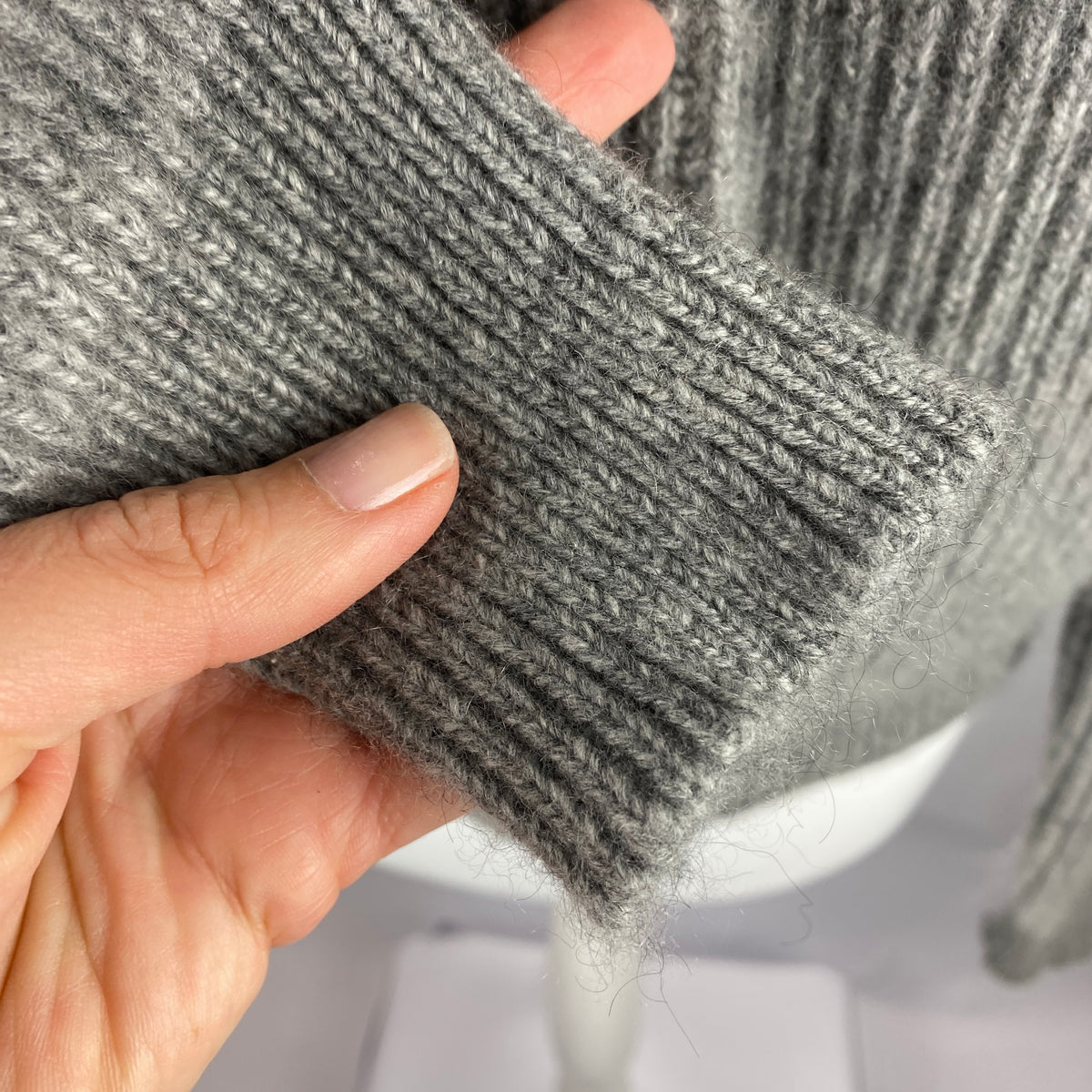 Khaite £2000 Grey Chunky Rib Fairisle Cashmere Mix Cardigan XS