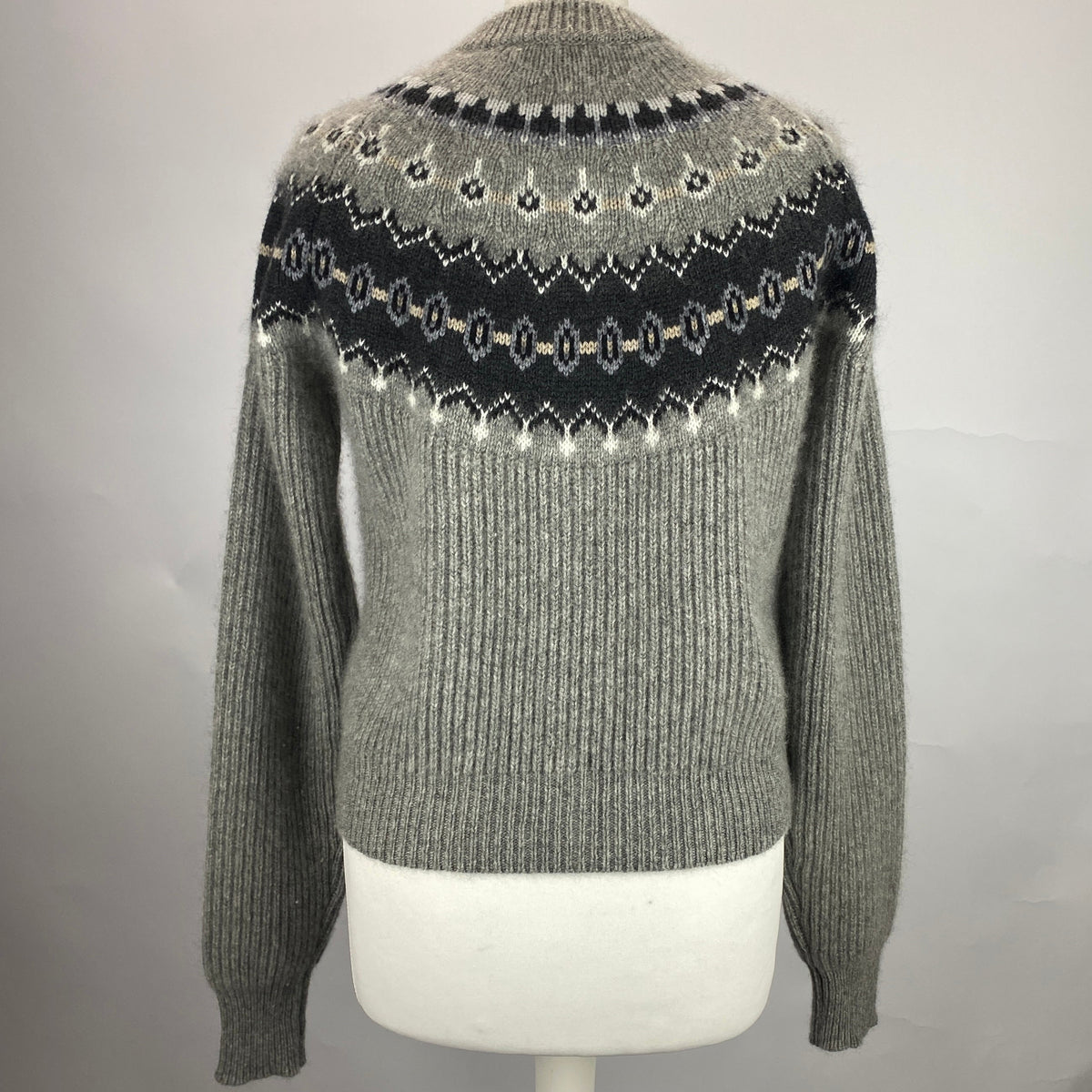 Khaite £2000 Grey Chunky Rib Fairisle Cashmere Mix Cardigan XS