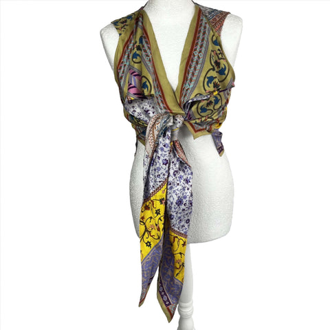 Etro Multi Print Silk Wraparound Top S