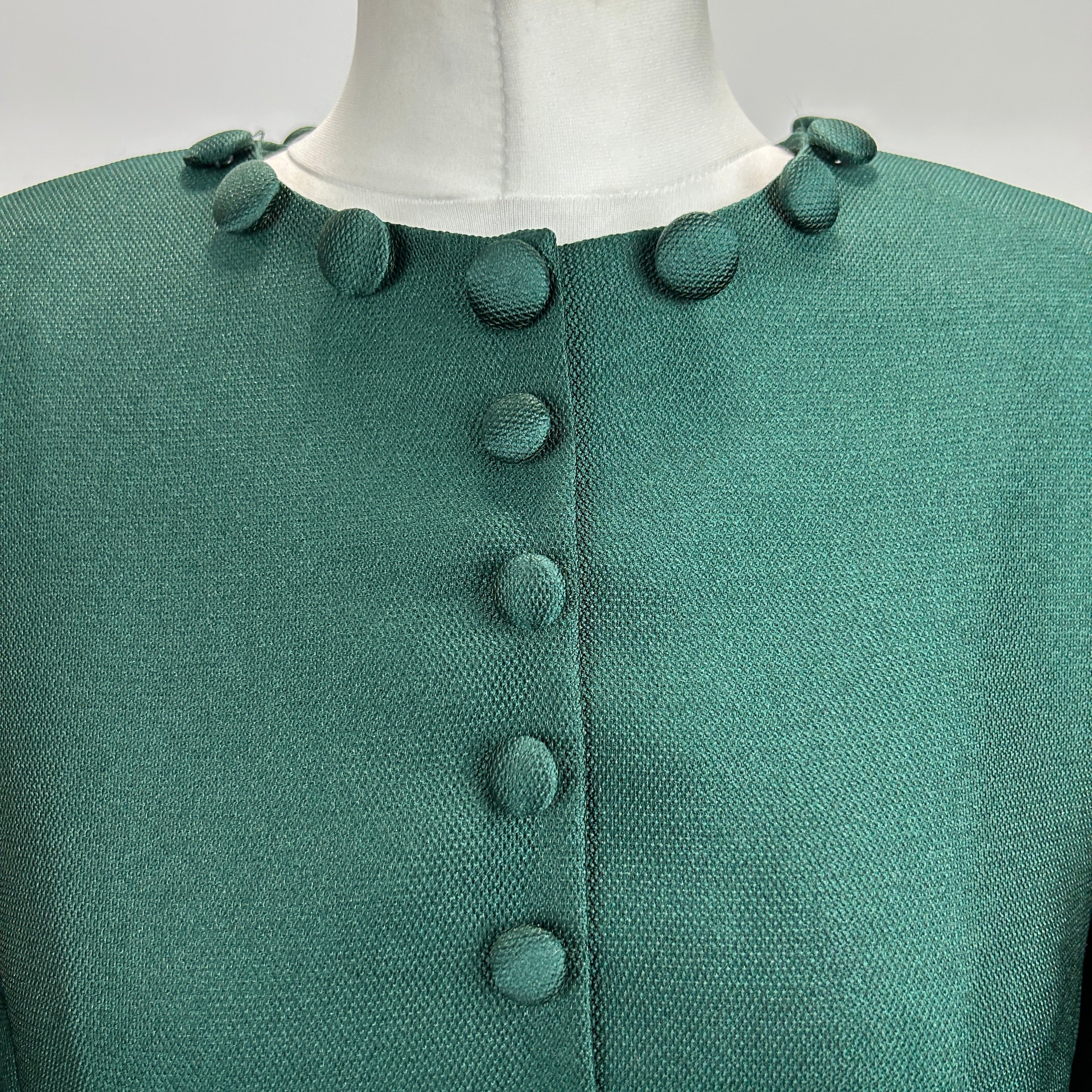 Reem Acra £2335 Emerald Ruffled Satin Pique Maxi Dress L/XL