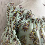 Giambattista Valli Mint Floral  Silk Chiffon Shirred Neckline Dress L