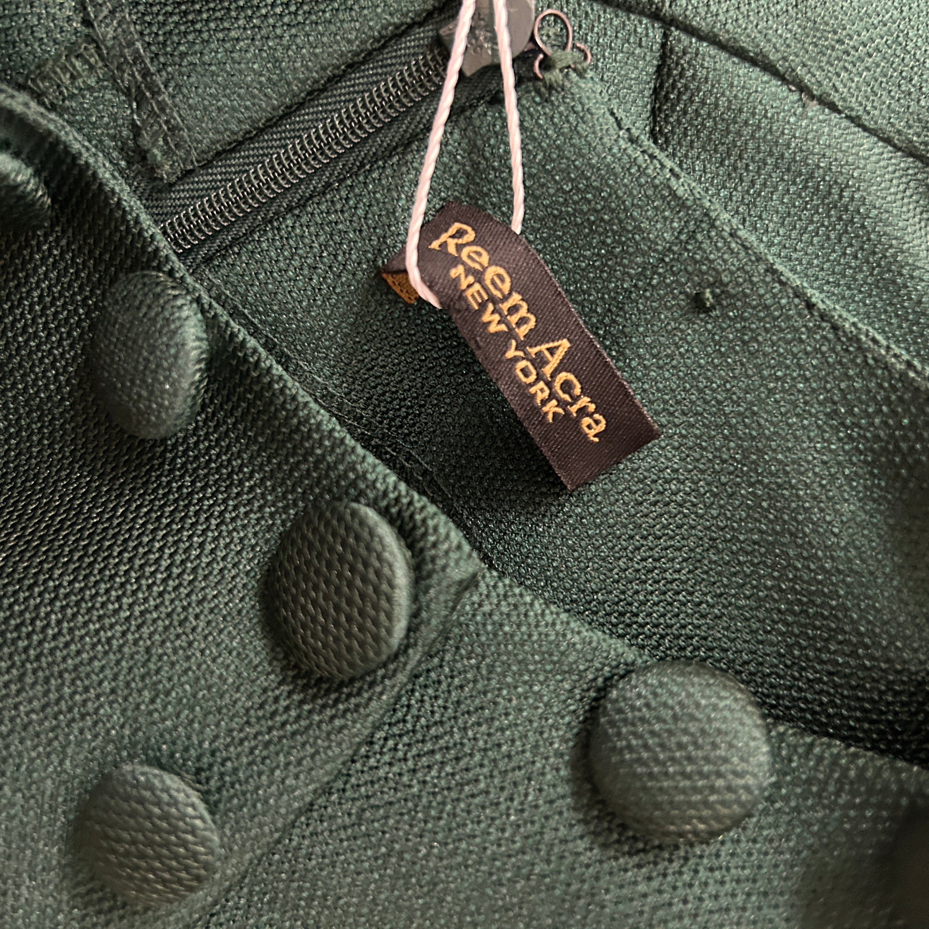 Reem Acra £2335 Emerald Ruffled Satin Pique Maxi Dress L/XL