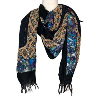 Dries Van Noten Black Embellished Wool & Silk Evening Shawl