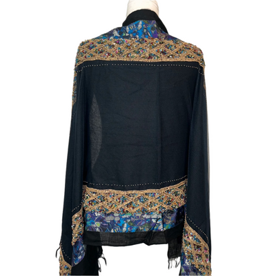 Dries Van Noten Black Embellished Wool & Silk Evening Shawl