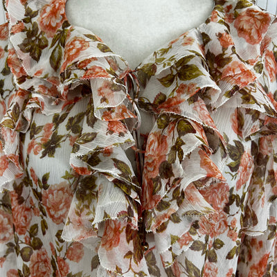 Zimmermann £445 Peach Rose Print Silk Chiffon Blouse XS/S/M/L