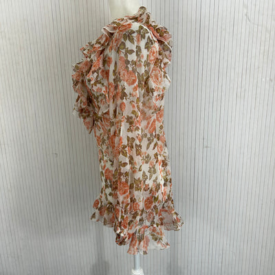 Zimmermann £445 Peach Rose Print Silk Chiffon Blouse XS/S/M/L