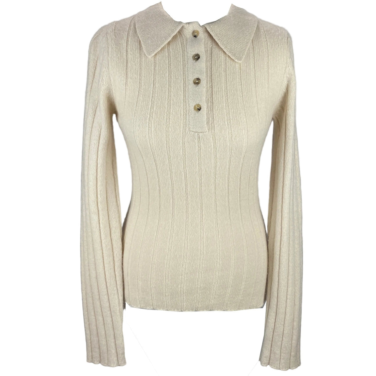 Khaite £810 Cream Cashmere Rib Collared Hans Sweater XS-M