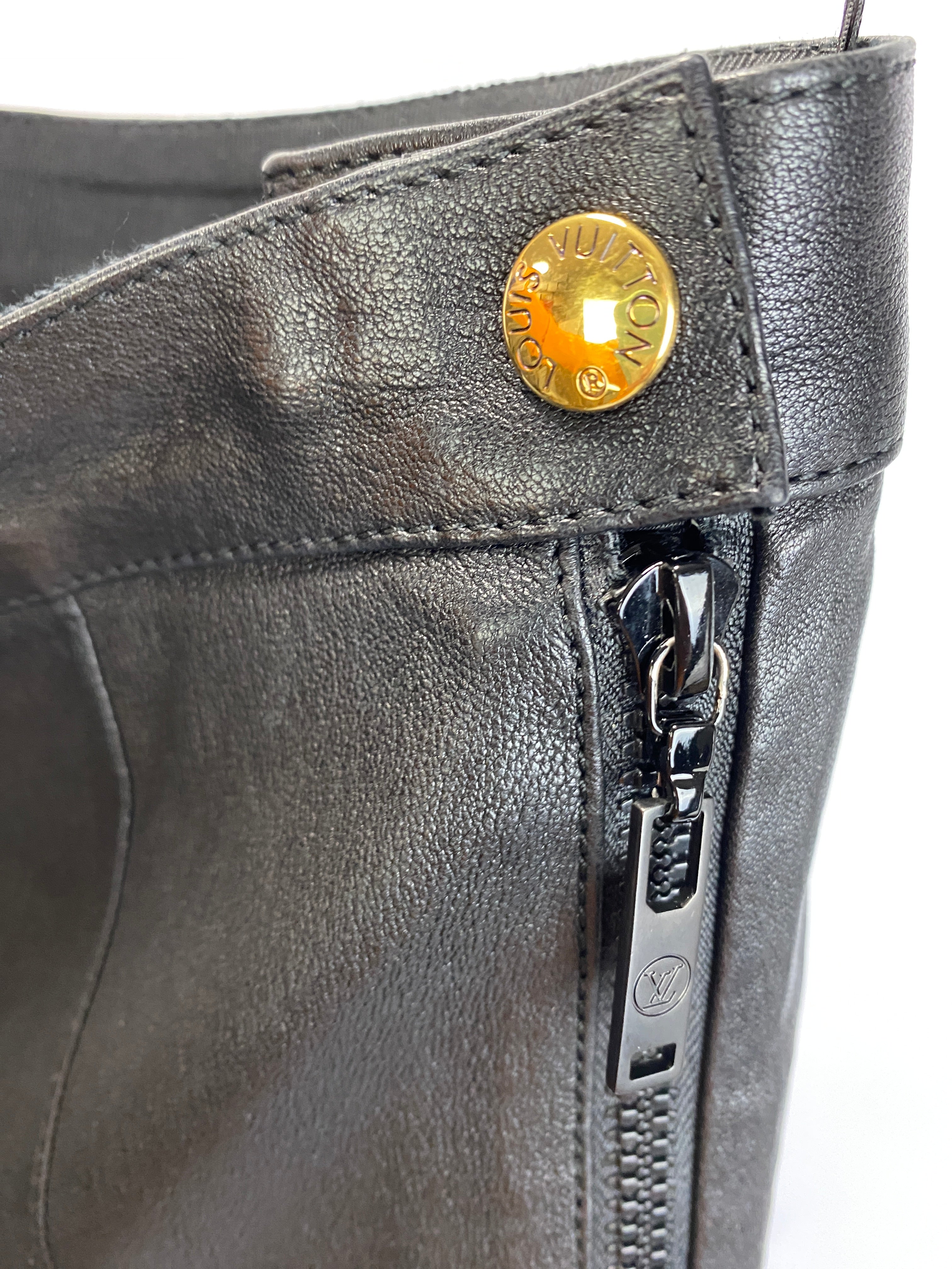 Louis Vuitton Black Faux Leather Panelled Ankle Zip Leggings XS