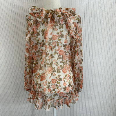 Zimmermann £445 Peach Rose Print Silk Chiffon Blouse XS/S/M/L