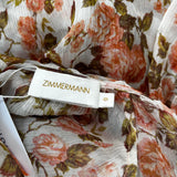 Zimmermann £445 Peach Rose Print Silk Chiffon Blouse XS/S/M/L