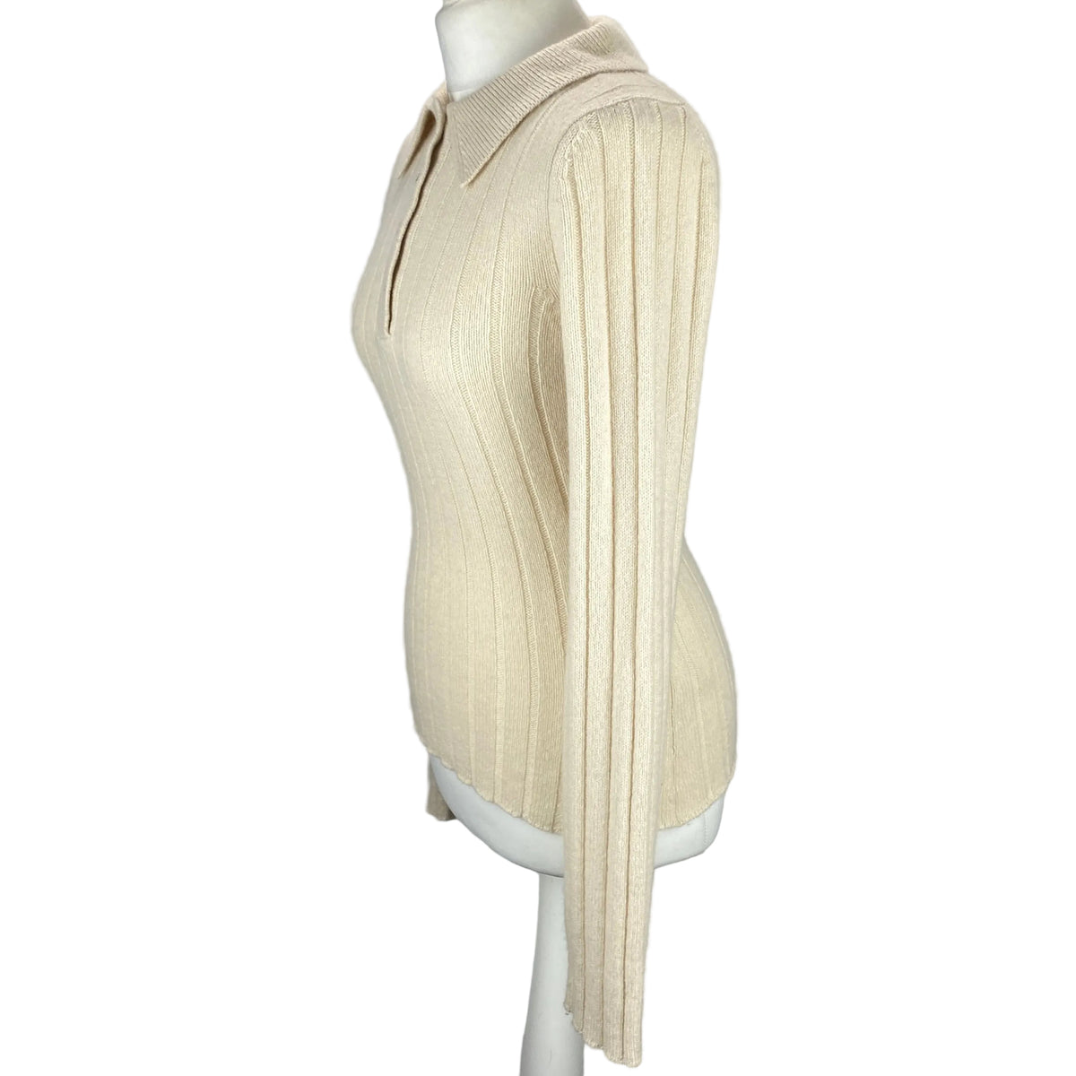 Khaite £810 Cream Cashmere Rib Collared Hans Sweater XS-M