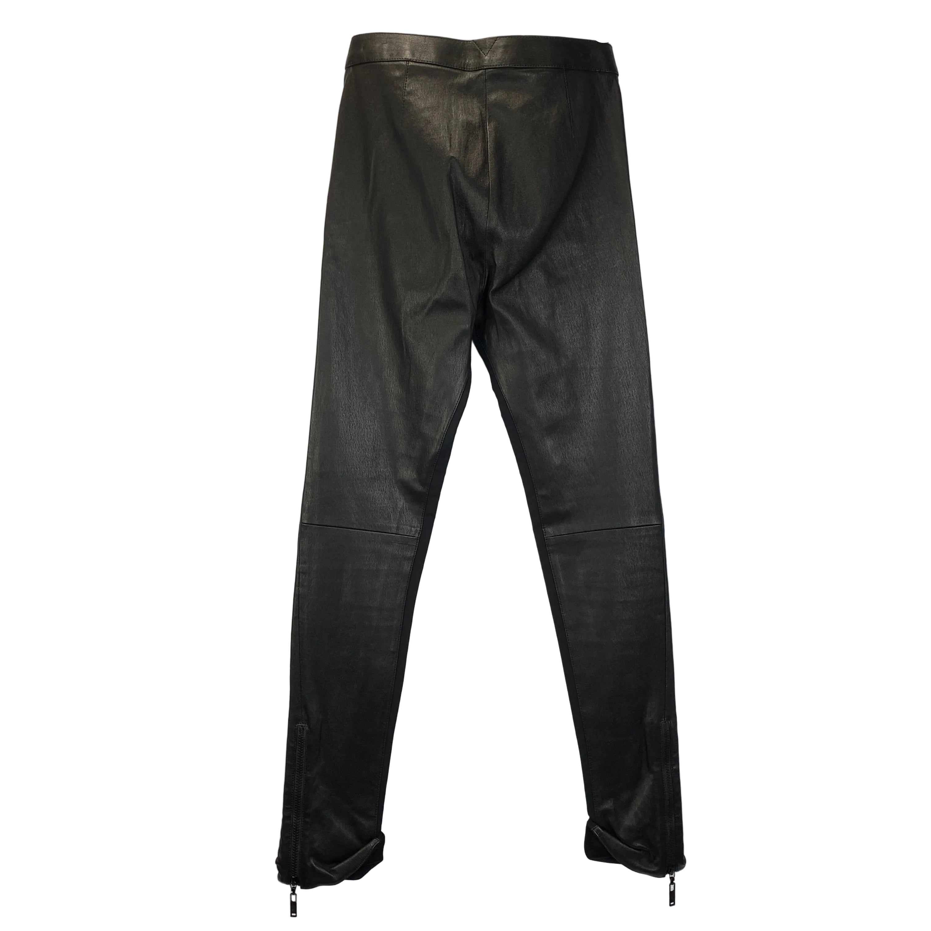 Louis Vuitton Black Faux Leather Panelled Ankle Zip Leggings XS