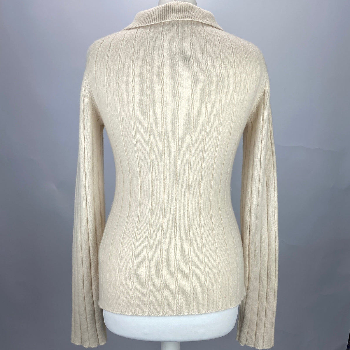 Khaite £810 Cream Cashmere Rib Collared Hans Sweater XS-M