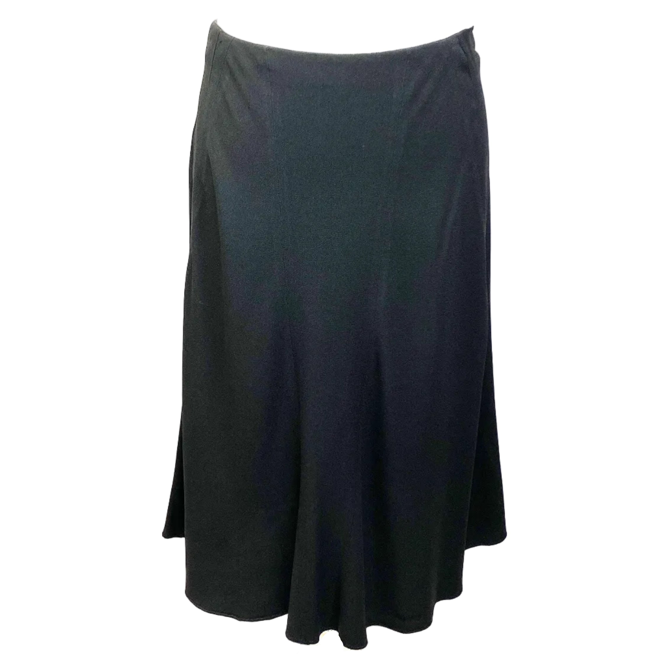 Prada Black Crepe Flare Midi Skirt S