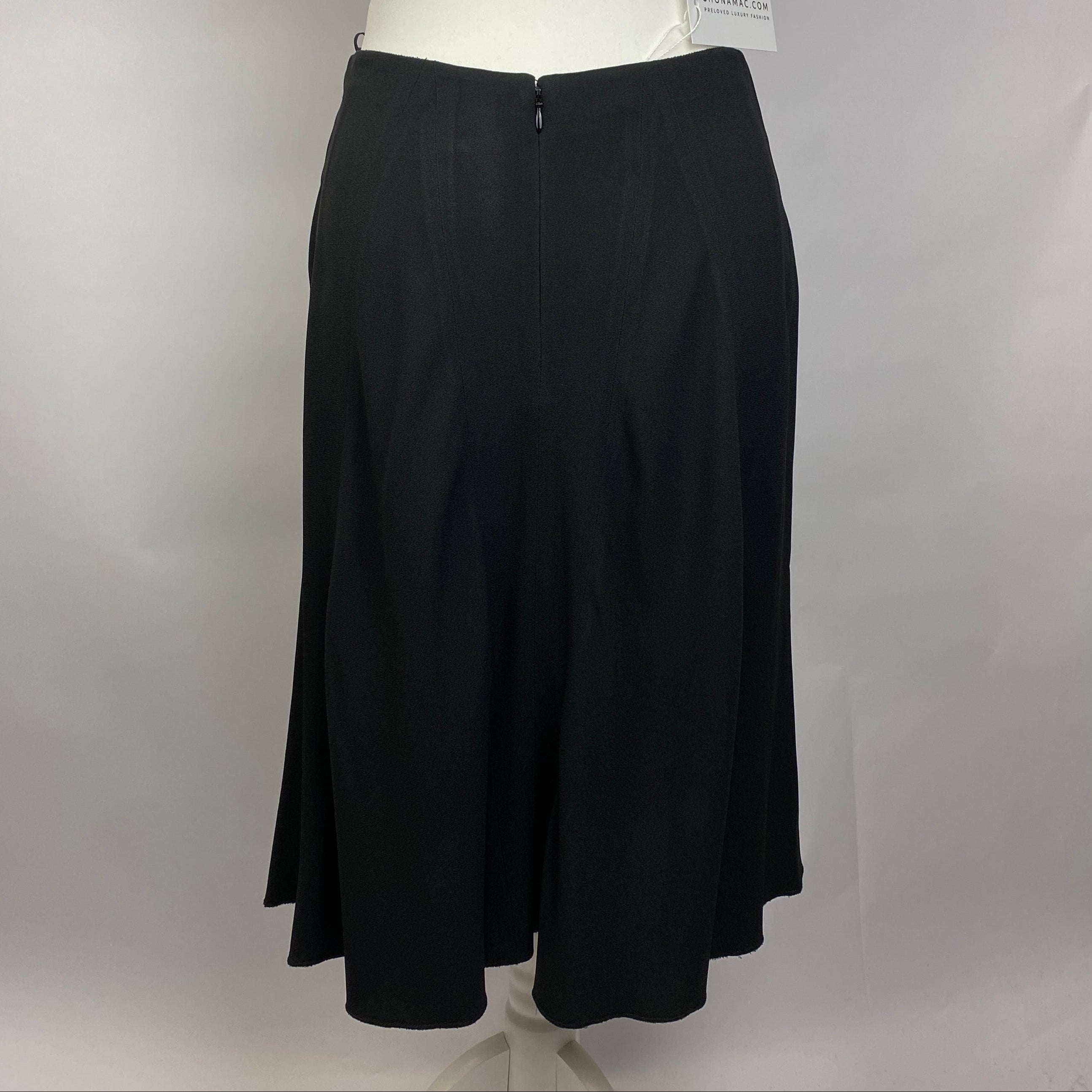 Prada Black Crepe Flare Midi Skirt S