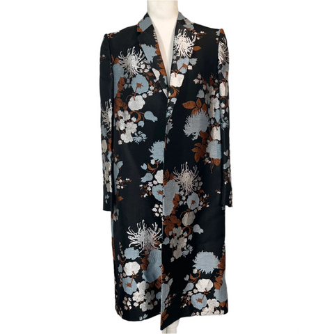 Dries Van Noten New Black Silver & Bronze Brocade Coat M