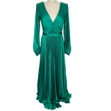 Carla Ruiz Brand New £259 Emerald Satin Plisse Maxi Dress S