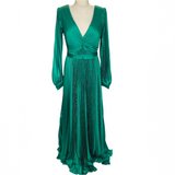 Carla Ruiz Brand New £259 Emerald Satin Plisse Maxi Dress S