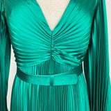 Carla Ruiz Brand New £259 Emerald Satin Plisse Maxi Dress S