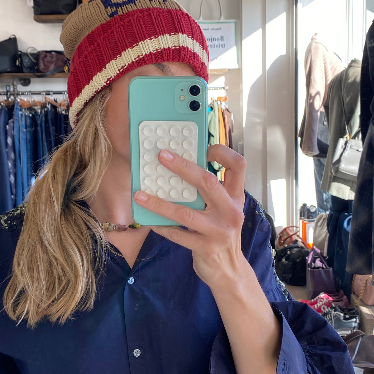 Gucci Camel & Red GG Monogram Knit Beanie