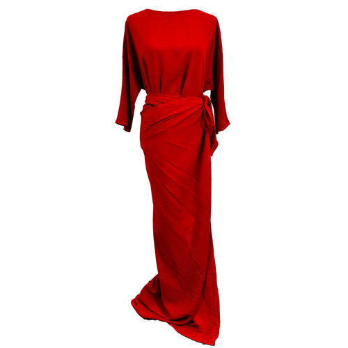 Cortana £720 Tomato Red Silk Wrap Detail Dress_XL
