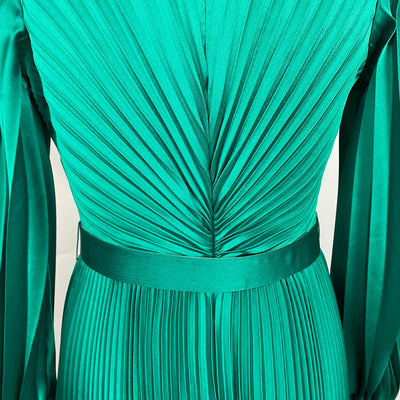 Carla Ruiz Brand New £259 Emerald Satin Plisse Maxi Dress S