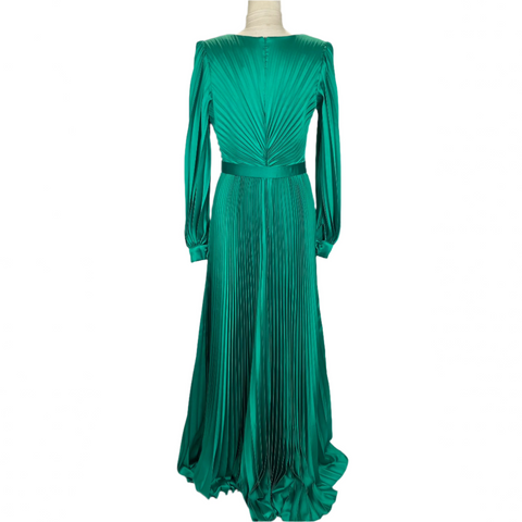 Carla Ruiz Brand New £259 Emerald Satin Plisse Maxi Dress S