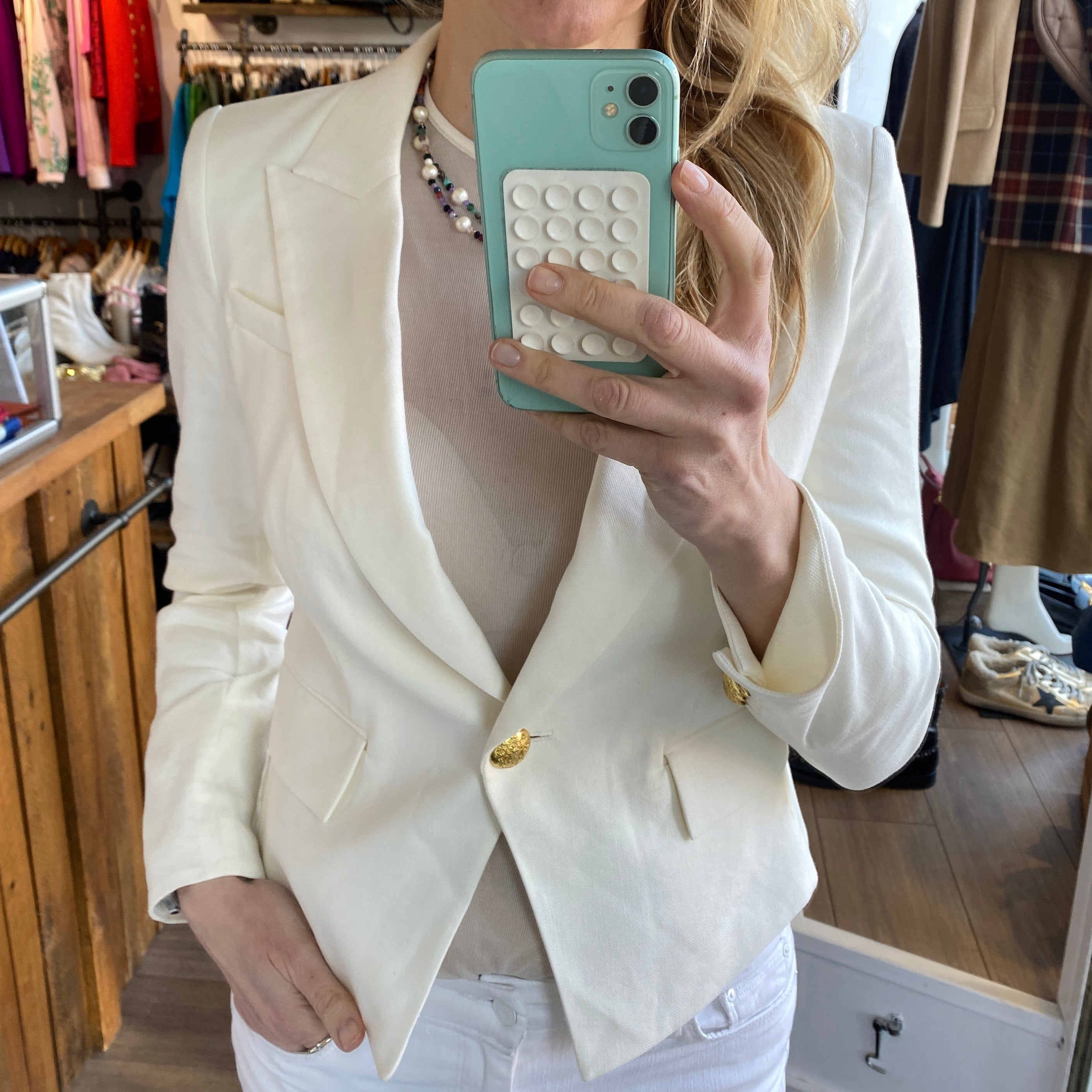 Veronica Beard Ivory Linen Mix Brass Button Dickey Jacket S