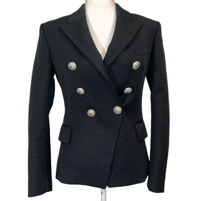 Balmain £2100 Black Classic Silver Button Fitted Jacket S