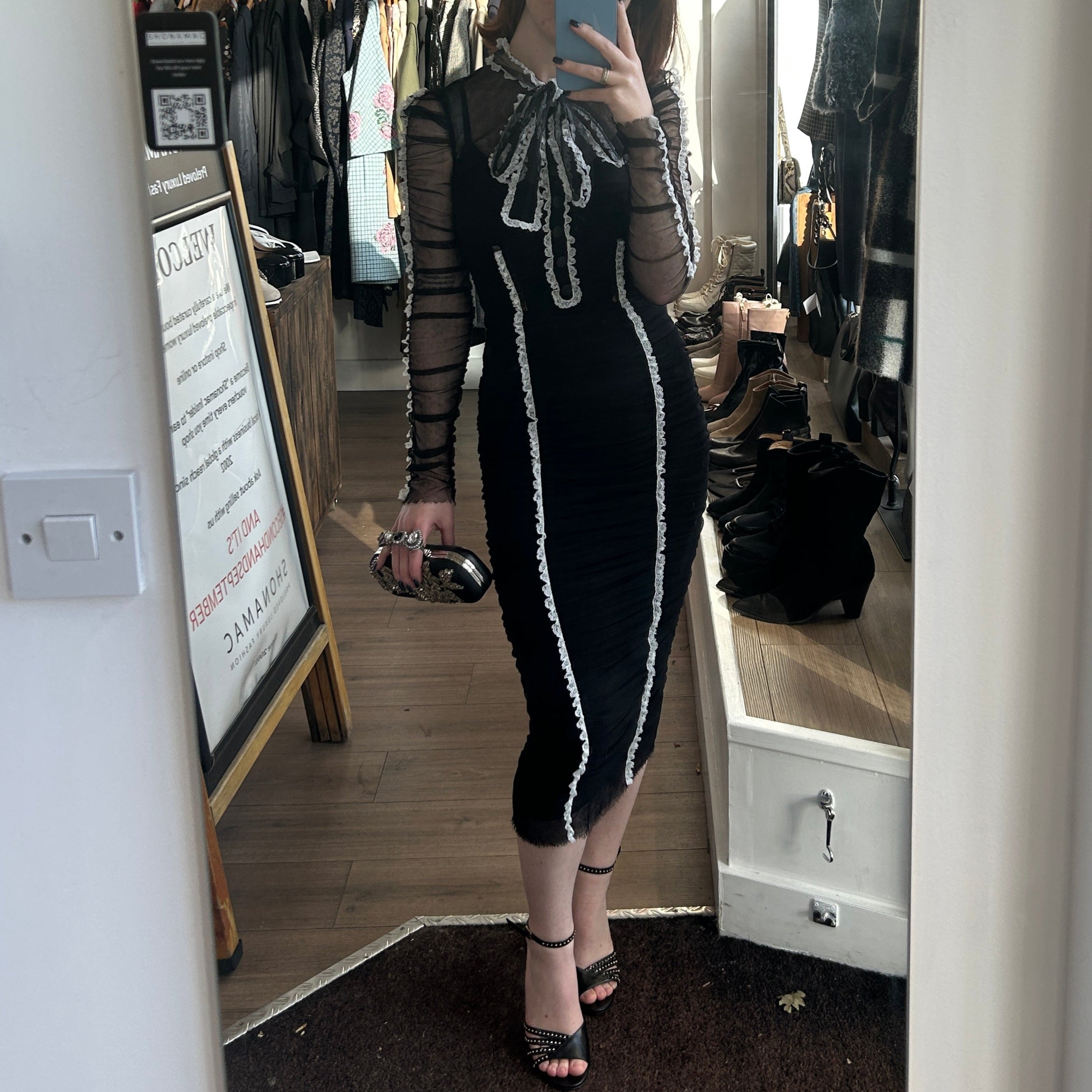 Dolce & Gabbana Black Tulle & Lace Corset Pencil Dress XS