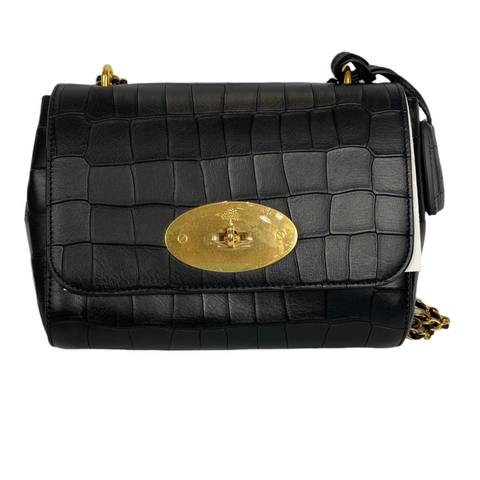 Mulberry Brand New £995 Black Croc Small Lily Shoulderbag