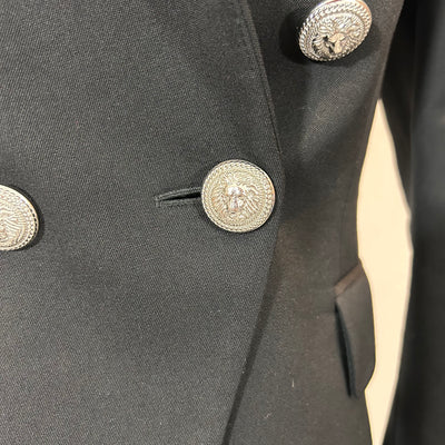 Balmain £2100 Black Classic Silver Button Fitted Jacket S