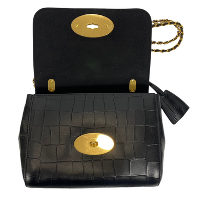 Mulberry Brand New £995 Black Croc Small Lily Shoulderbag