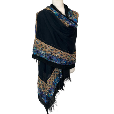 Dries Van Noten Black Embellished Wool & Silk Evening Shawl