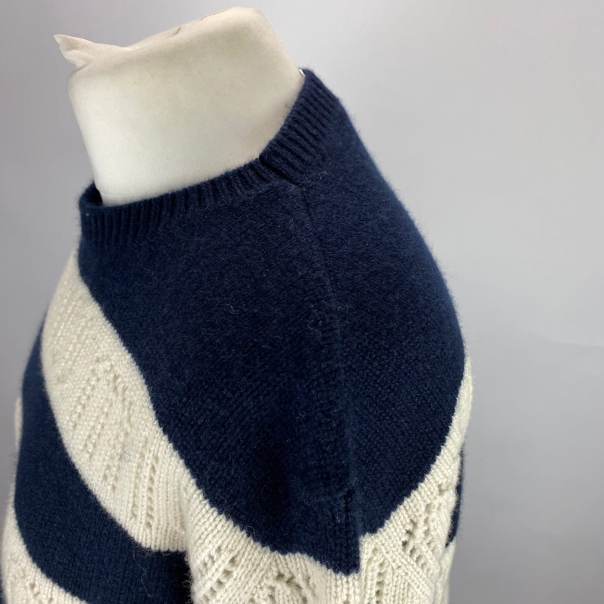 Miu Miu £980 Pointelle Striped Cashmere Sweater XS