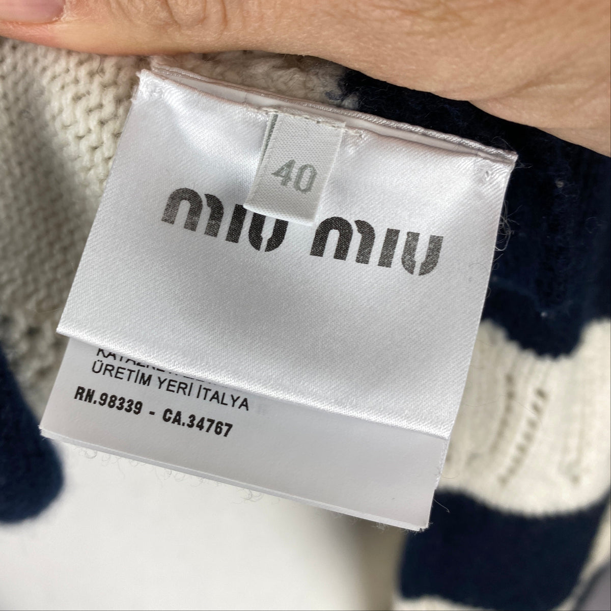 Miu Miu £980 Pointelle Striped Cashmere Sweater XS