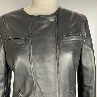 Gerard Darel £545 Black Lambs Leather Collarless Jacket XS