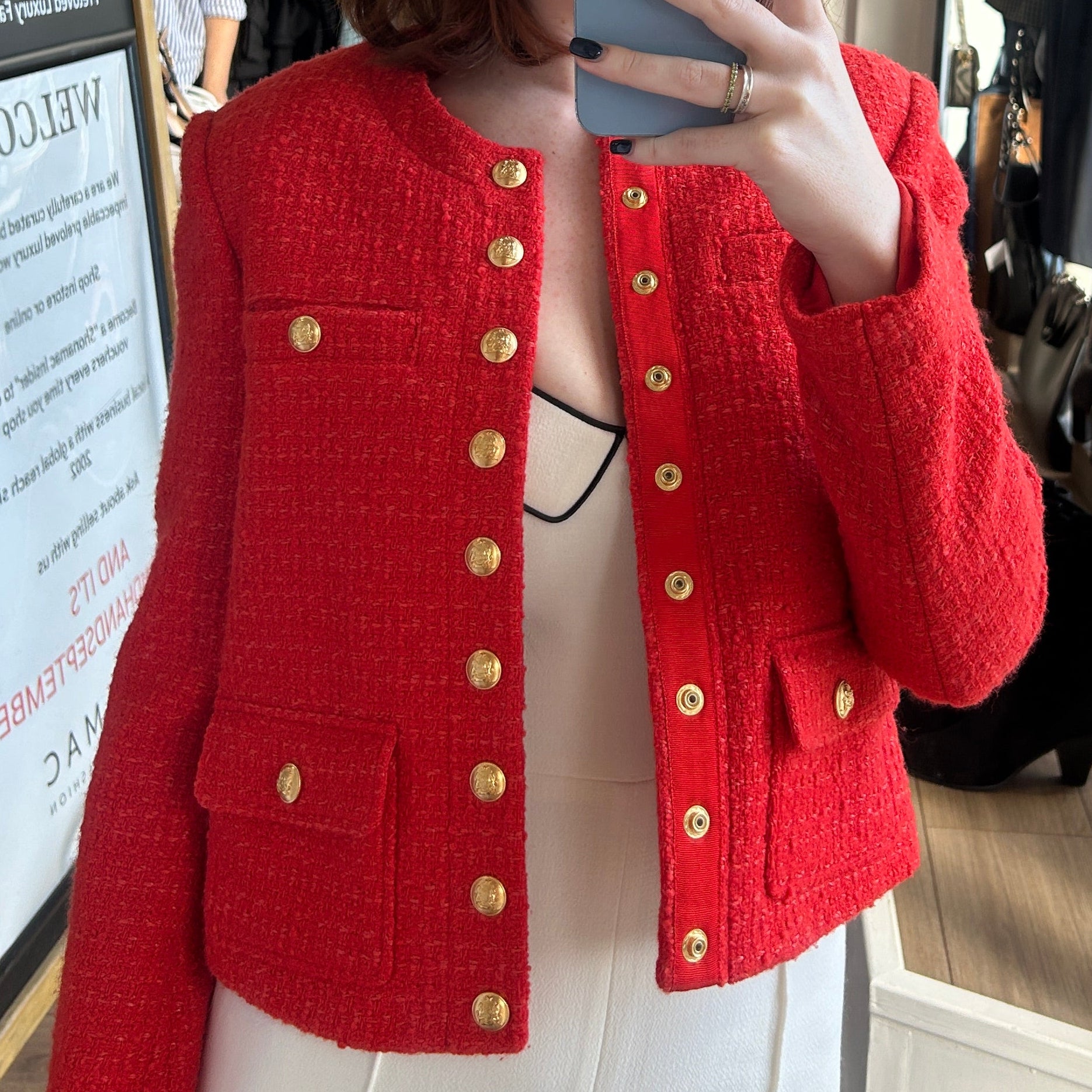 Celine Blood Orange Chasseur Boucle Tweed Jacket XXS