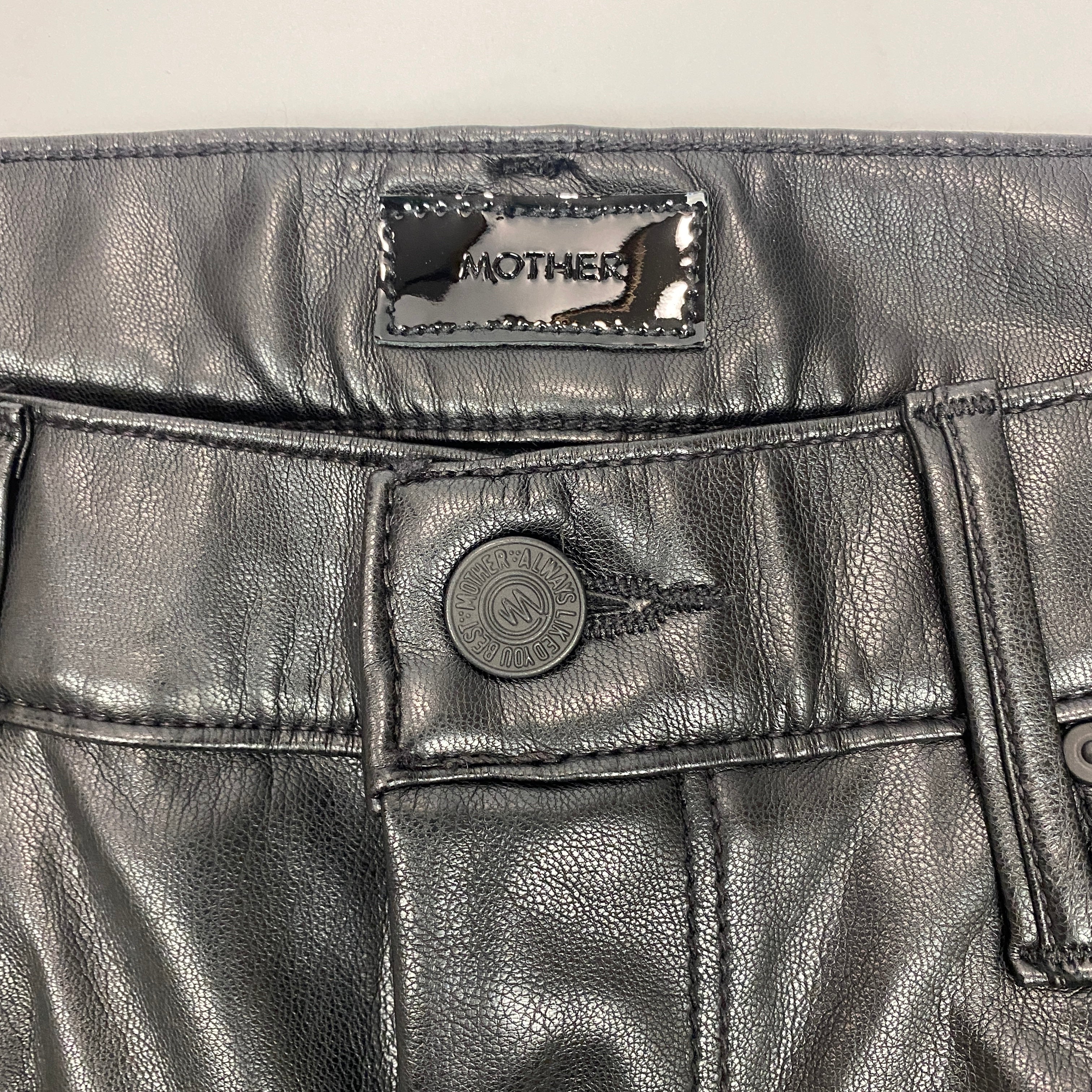 Mother New £214 Black Faux Leather the Dazzler Skimp Jeans 30