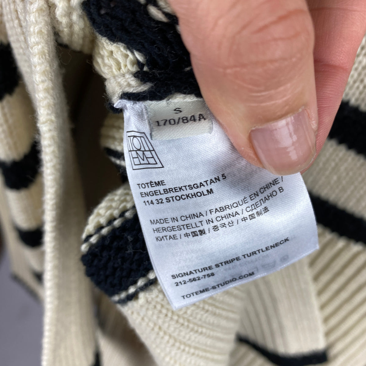 Toteme £420 Cream Signature Stripe Turtleneck Sweater S-XL