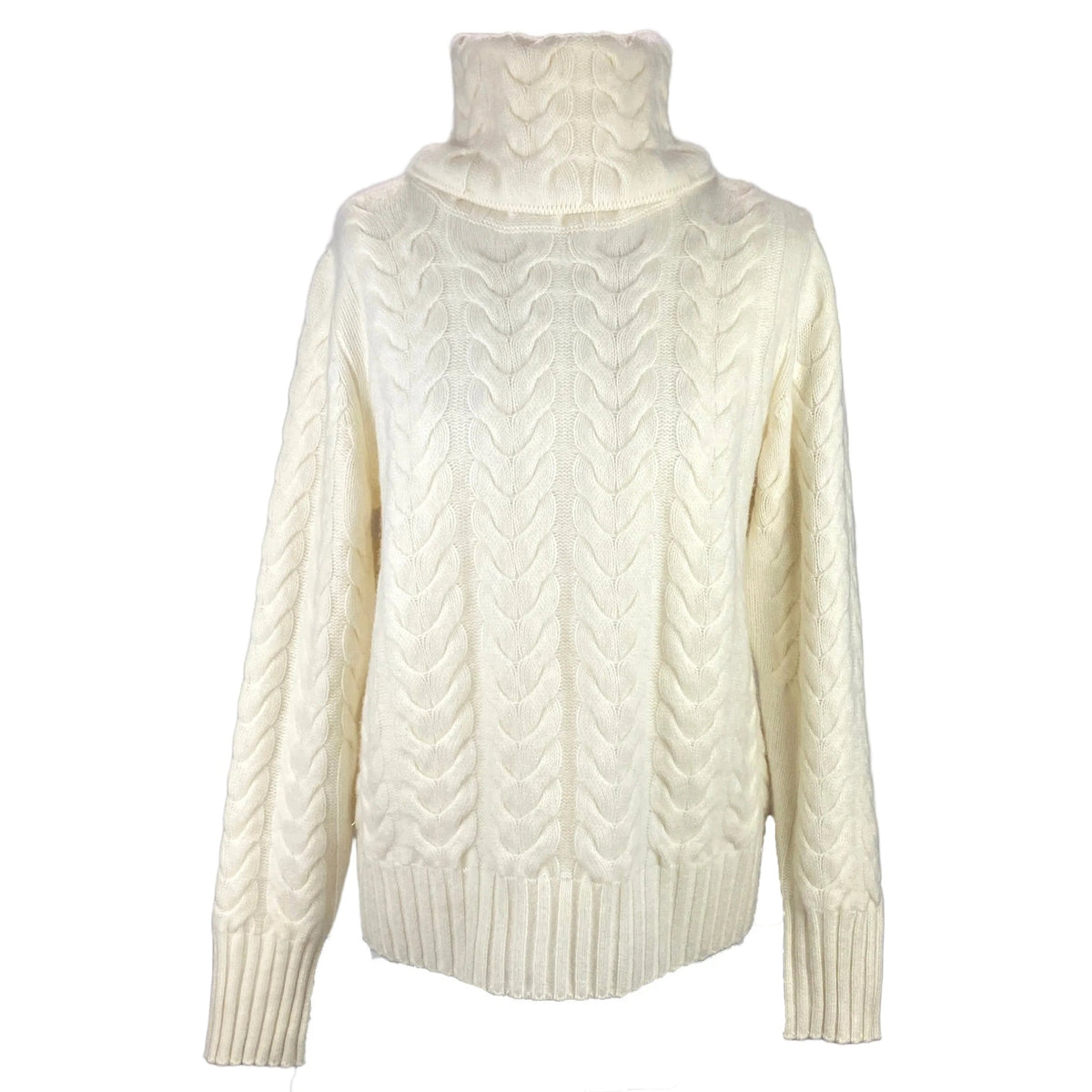N Peal New £345 Cream Cable Knit Cashmere Turtleneck Sweater M