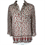 Anine Bing Red & Cream Floral Washed Silk Shirt S