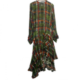 Preen Green Printed Silk Maxi Dress XS