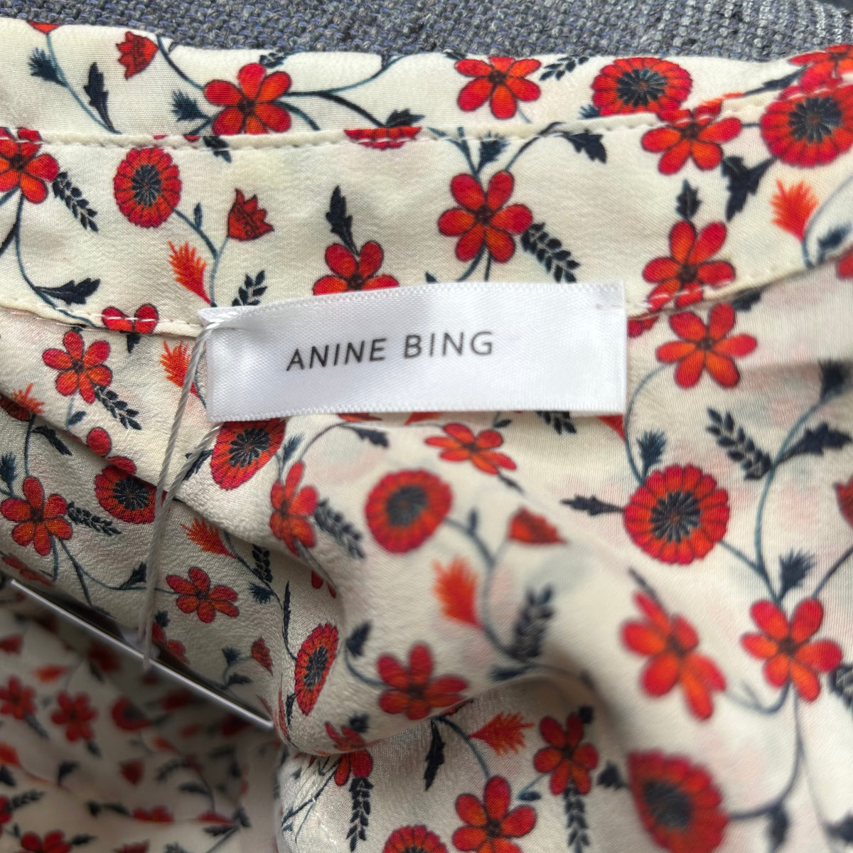 Anine Bing Red & Cream Floral Washed Silk Shirt S