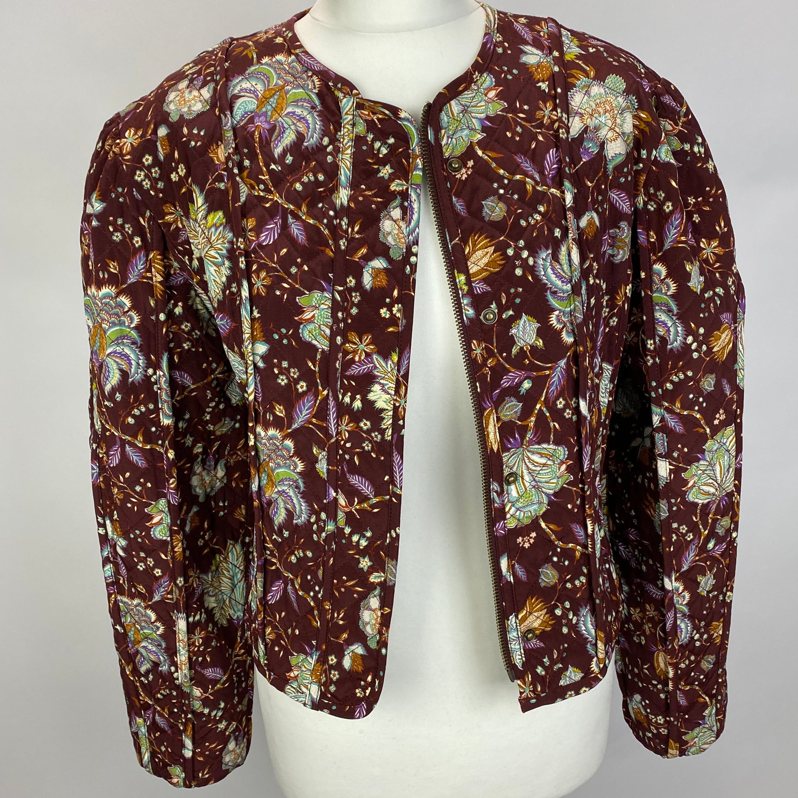 Ulla Johnson New £1000 Deep Burgundy Floral Quilted Silk Jacket S